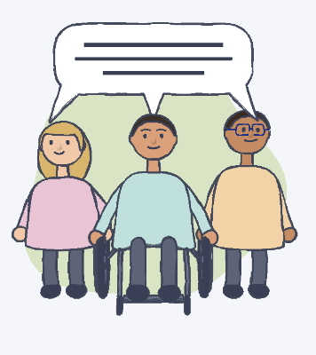 Three people working together